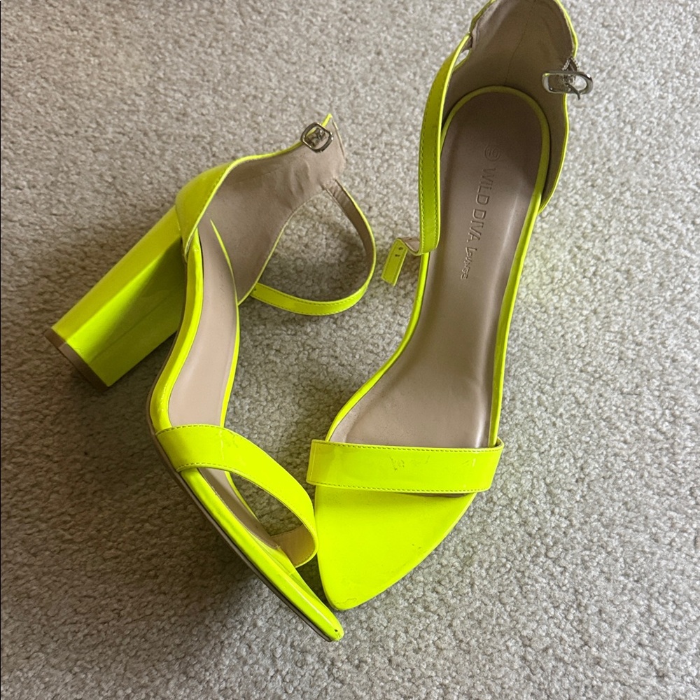 Wild Diva Neon Yellow Block Heels